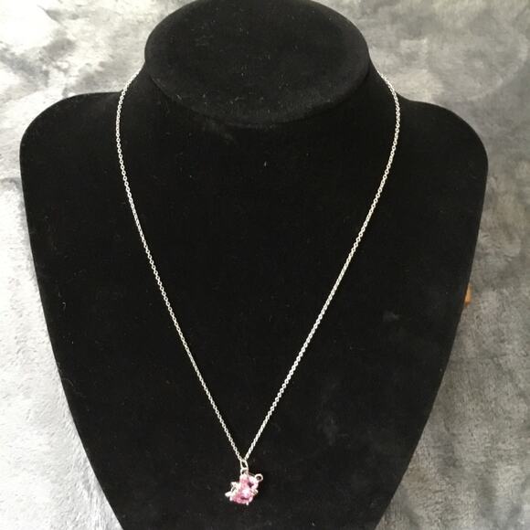 Sterling Silver Pink Crystal Teddy Bear Necklace - Picture 2 of 7